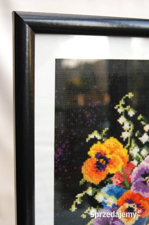 Bratki i konwalie bukiet obraz haftowany wielokolorowy Lublin