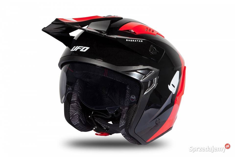 KASK UFO Z BLENDĄ TRIAL BLACK RED ozmSMLXL Części i akcesoria motocyklowe Mrągowo