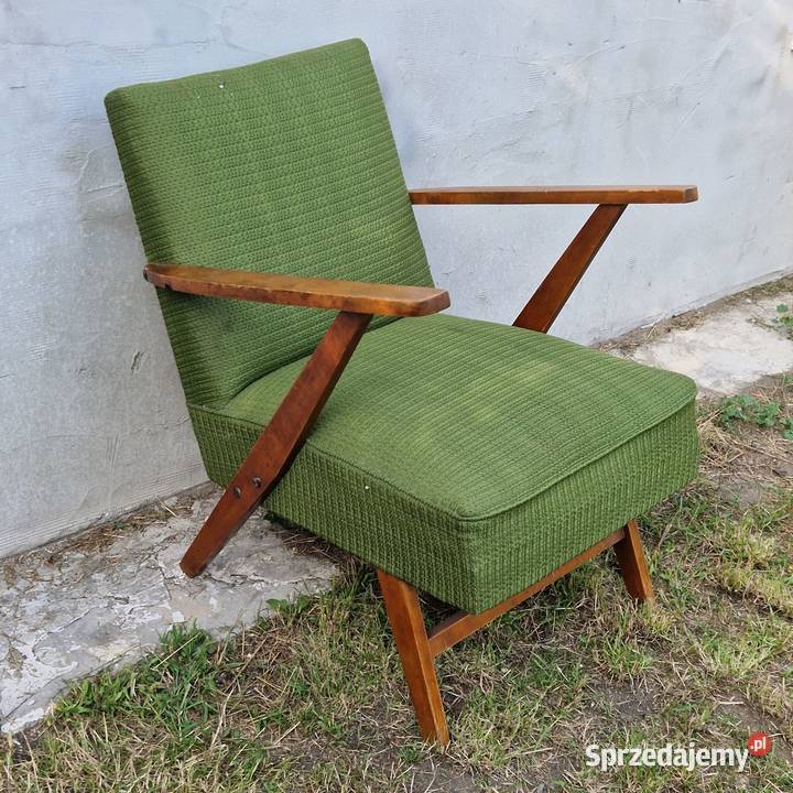 Fotel na sprężynach prl vintage 1cm