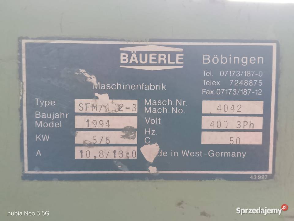 Frezarka dolnowrzecionowa Bauerle Wejherowo sprzedam