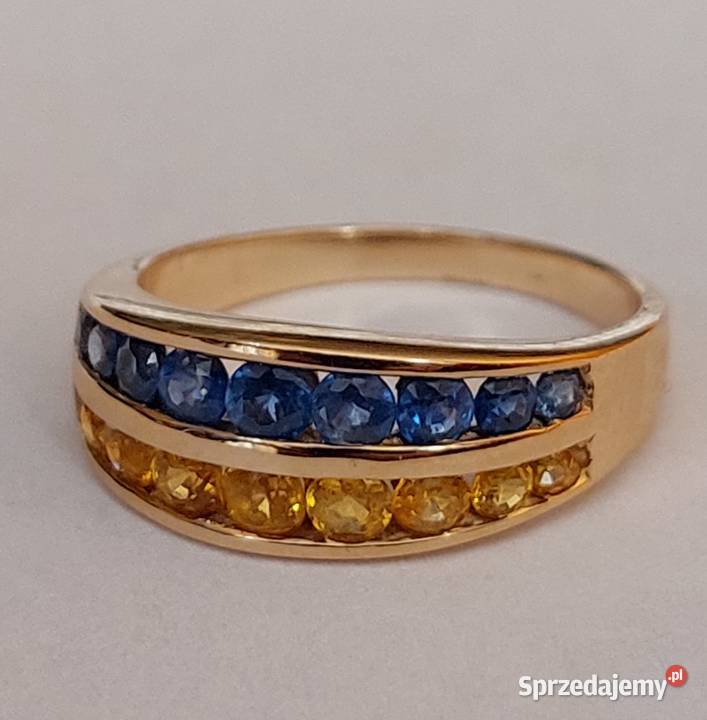 Damski Złoto 585 14k Pierścionek Szafiry Żółte i mazowieckie Grodzisk Mazowiecki