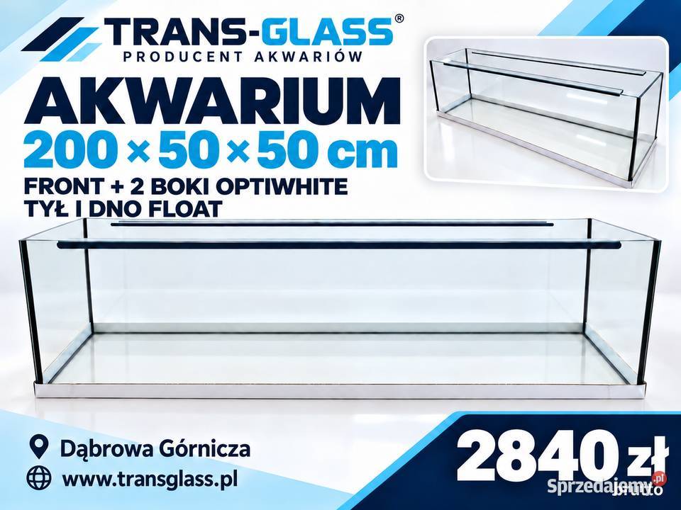 Akwarium 200x50x50 500 l front 2 boki Optiwhite Dąbrowa Górnicza
