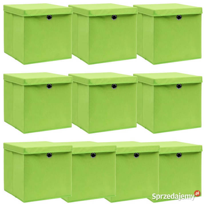 Pudełka z pokrywami 10 zielone 32x32x32 tkanina Warszawa