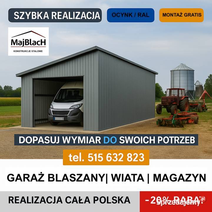 A104Garaż Blaszany Montaż Producent Magazyn Hala samodzielny śląskie Żywiec