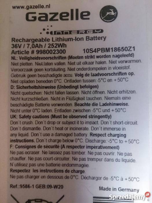 Gazelle innergy 36V7Ah bateria akumulator ogniwa