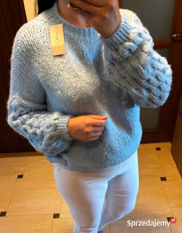 Sweter damski gruby splot oversize niebieski Szczecin