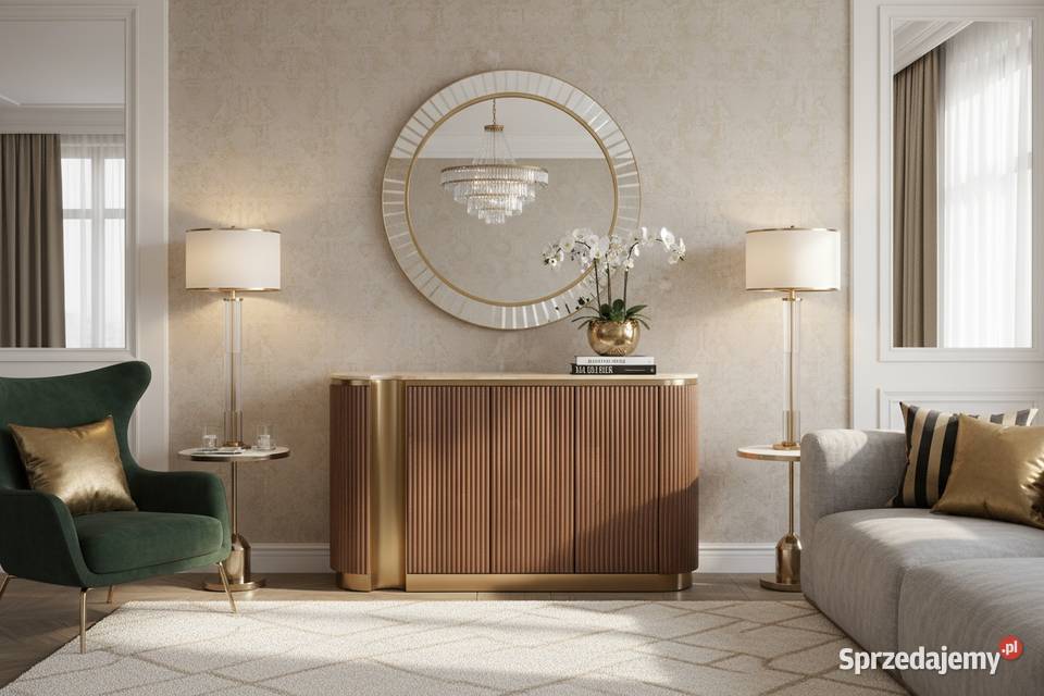 Ryflowana komoda drewniana brązowa złota Nutris małopolskie Golkowice