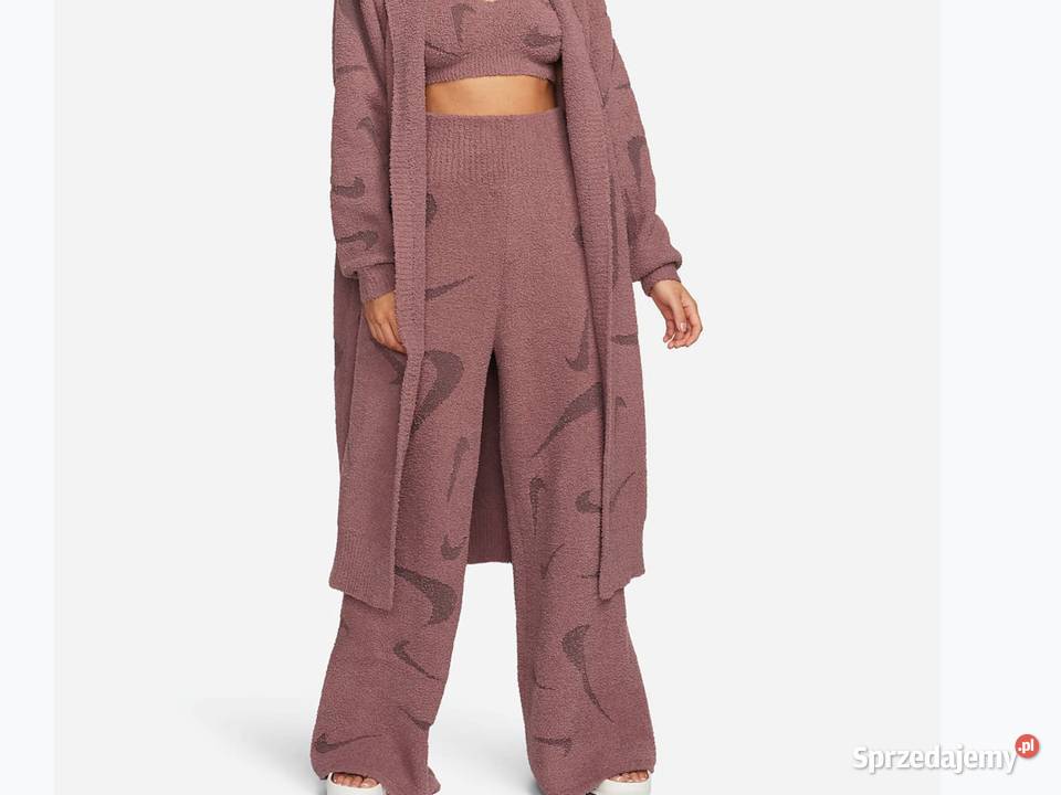 Spodnie Dzianinowe Damskie NIKE XS Szerokie brązowy/beżowy Nowa Sól