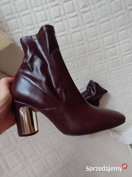 37 ZARA Bordowe fioletowe Botki z ozdobnym Półbuty Kraków