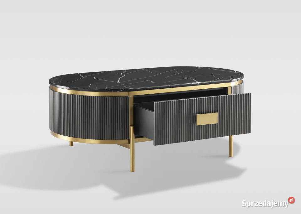 Grafitowy stolik kawowy glamour Omega ryflowany