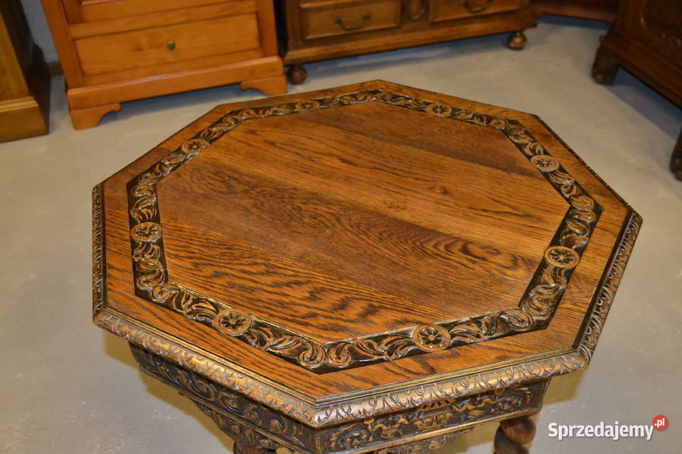 stół stolik neorenesansowy lity dąb śląskie Będzin sprzedam