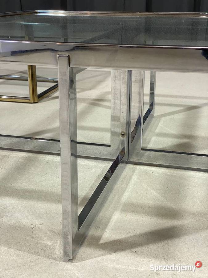 Zestaw stolików kawowych 5w1 mosiądz i szkło Budno