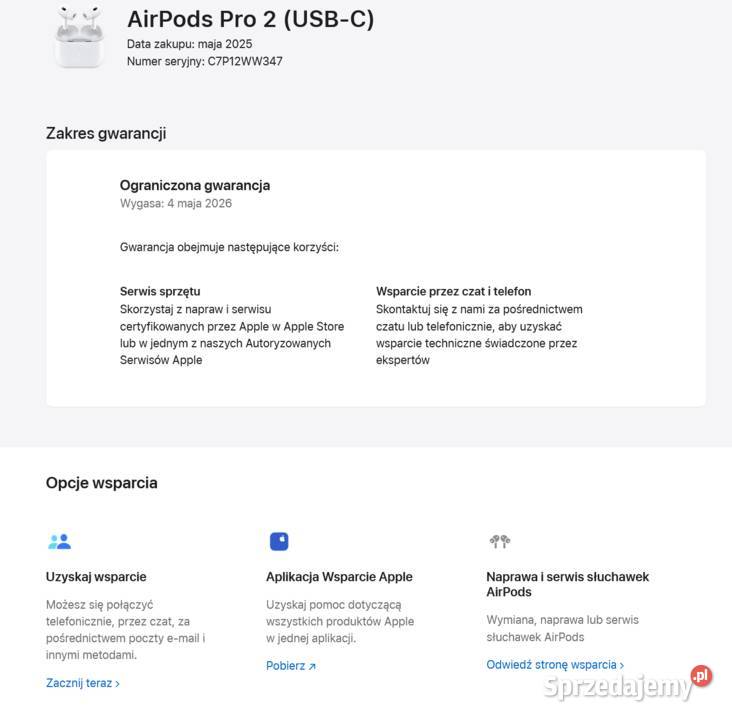 Apple AirPods gen 2 pro ANC Gwarancja Maj 2026 Rawicz