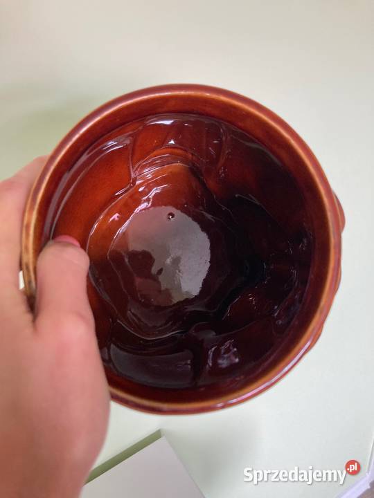 Nowa ceramiczna doniczka pies flakon vintage PK odcienie brązowego Nisko