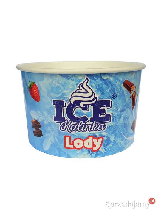 Kubki papierowe do lodów 250ml nadruk niebieski Sandomierz