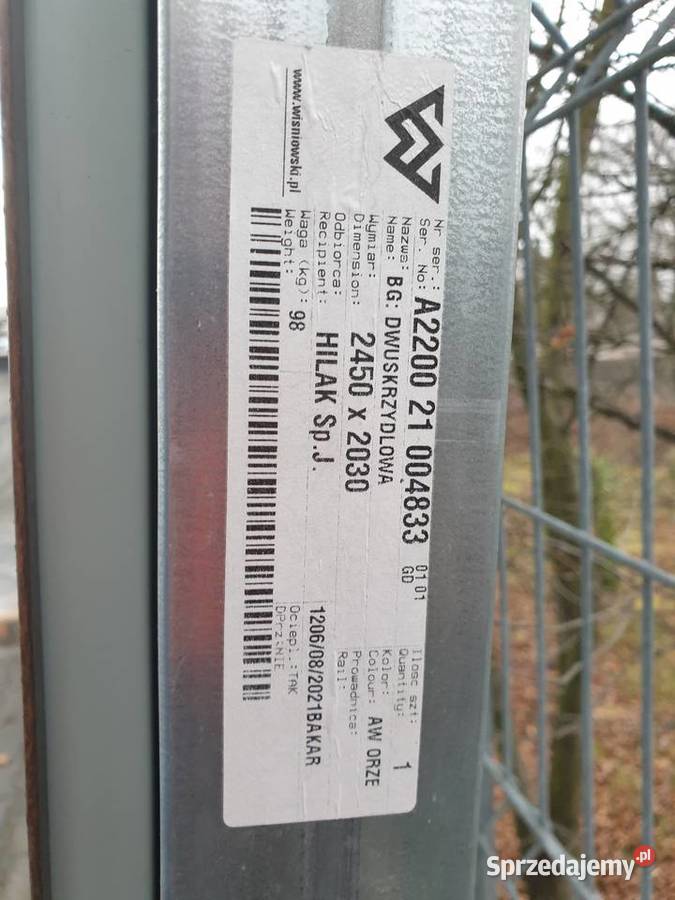 Brama garażowa WIŚNIOWSKI dwuskrzydłowa orzech garażowa Bramy Opoczno sprzedam