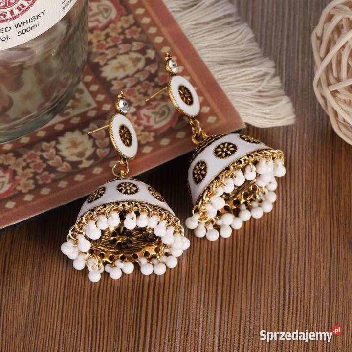 Kolczyki duże boho indyjskie jhumka białe kolor Szczecin