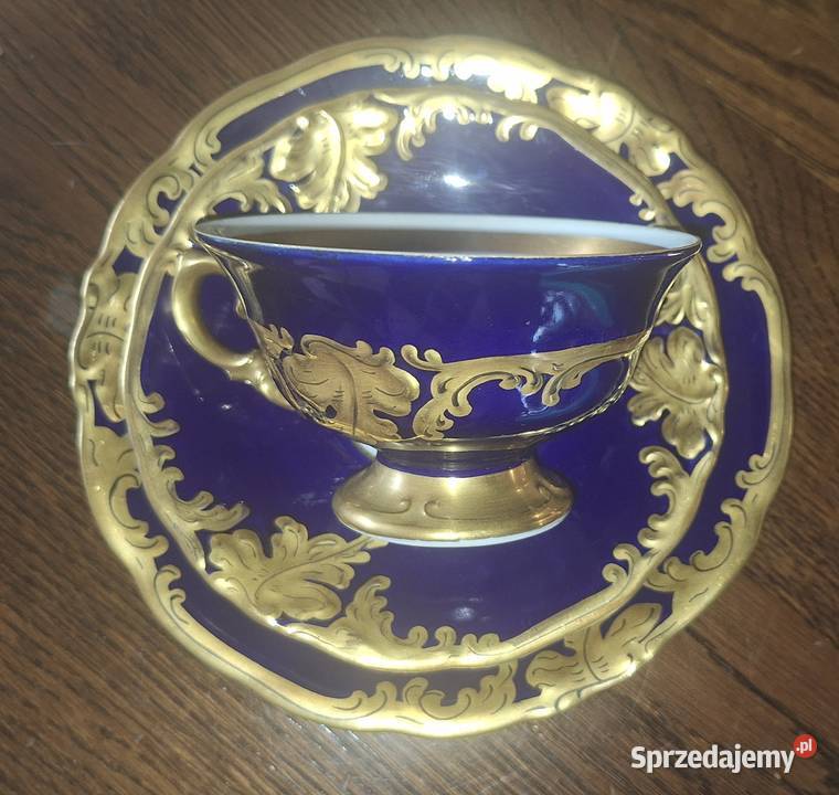 Filiżanki Fryderyk Wałbrzych kobalt Złoty liść Wrocław