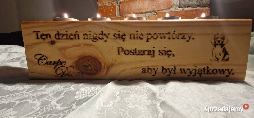 Świecznik świerkowy z grawerem Życie jest cudem Sępopol