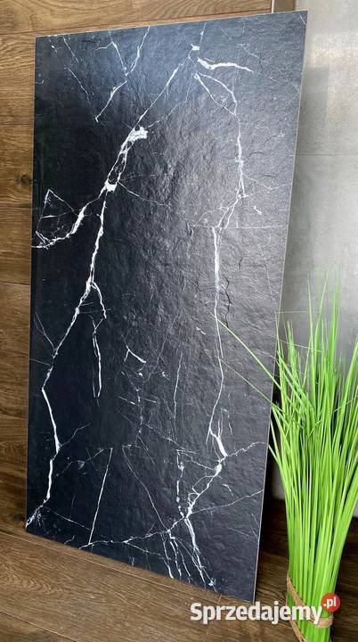 CZARNY KAMIEŃ 120X60 GRES STRUKTURA MARMUR ŻYŁKI Łask