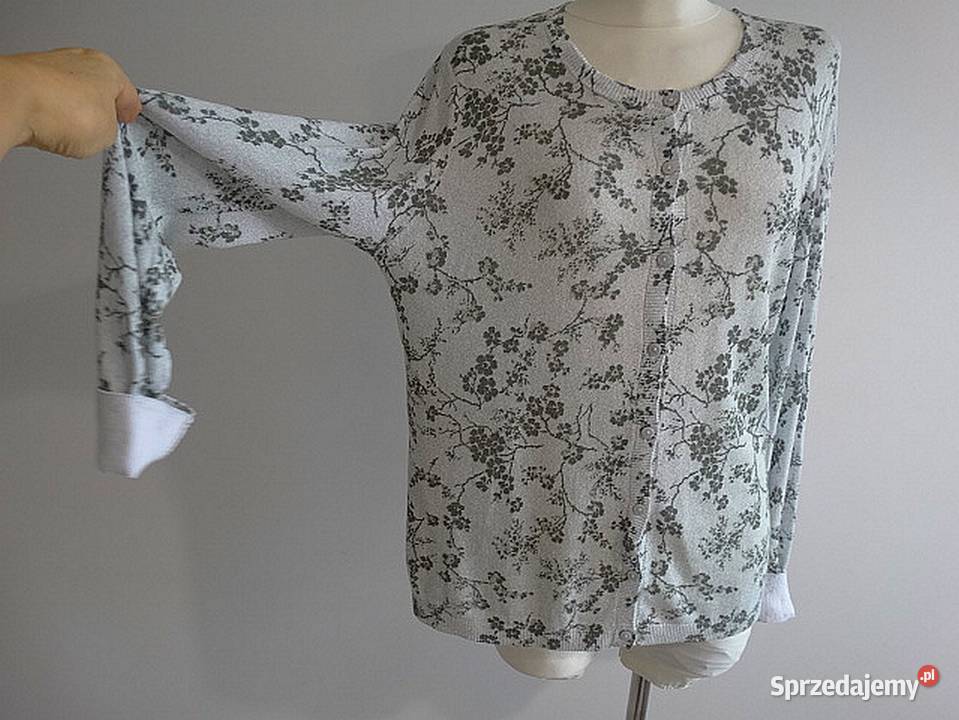 Sweter Kardigan Lniany Len Wiskoza Luksusowa szary/srebrny Łomża