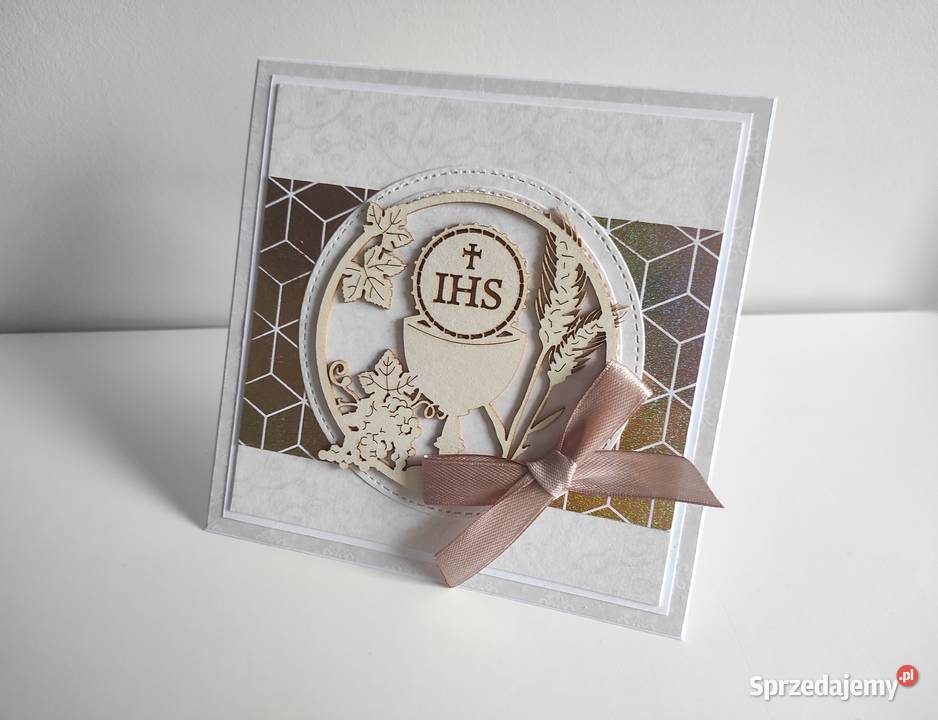 Kartka ręcznie robiona na Komunię świętą Antyki, Sztuka, Kolekcje Łódź sprzedam