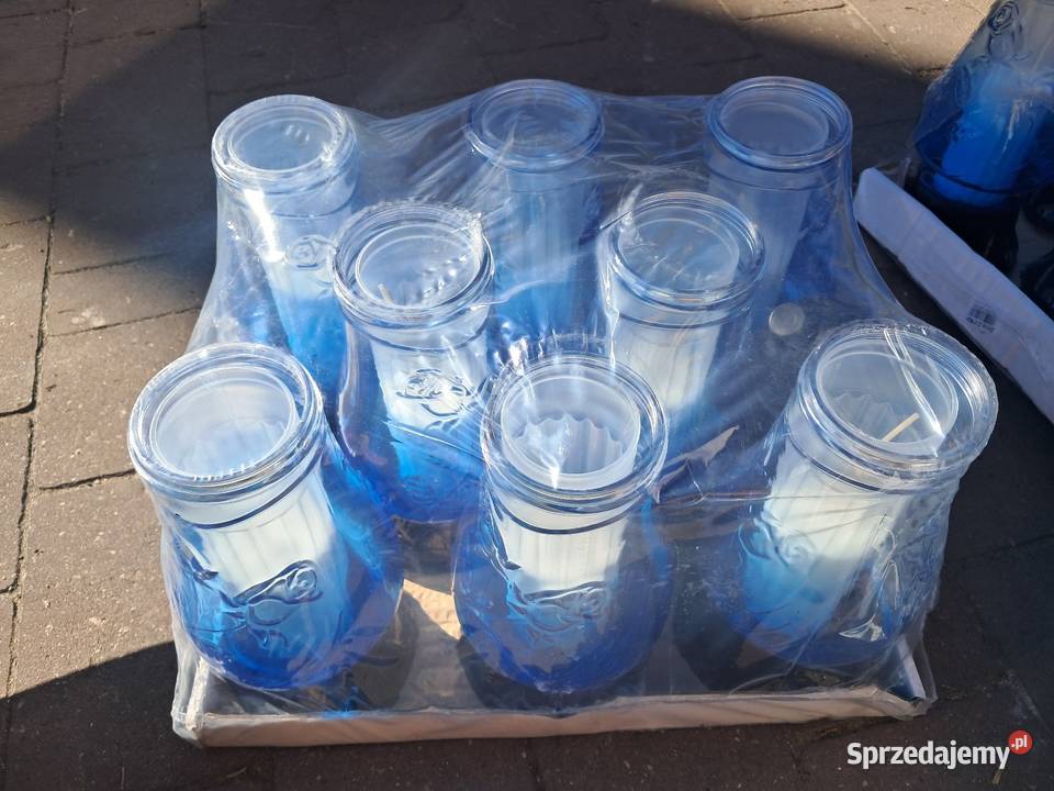 Znicz szklany 30 8 sztuk niebieski Nieświń