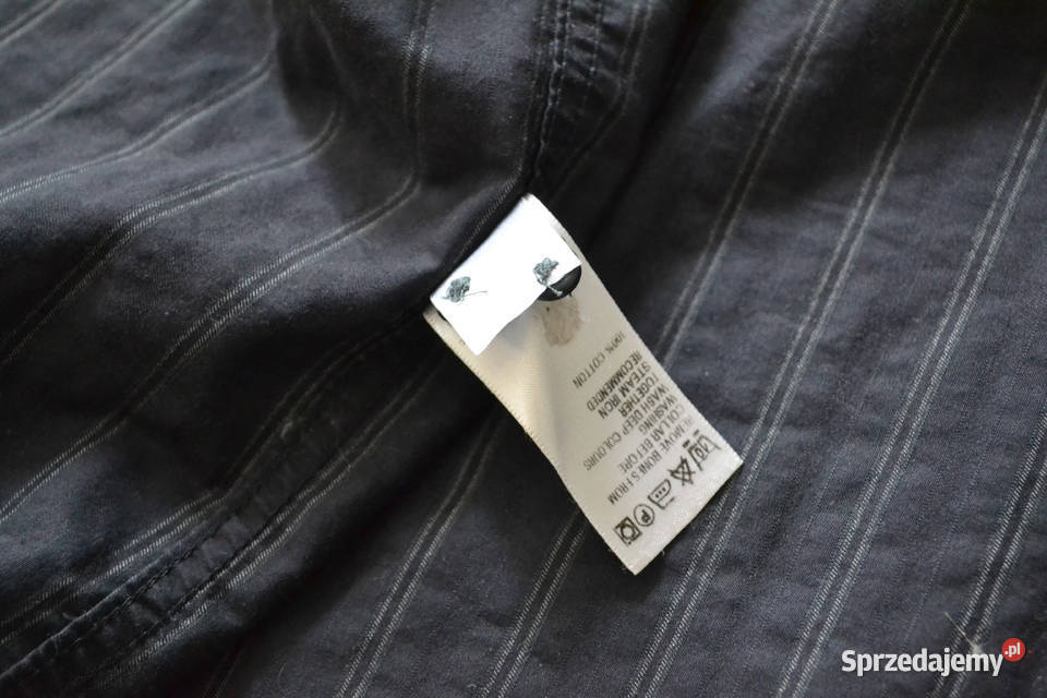 czarna męska koszula w paski L River Island niebieski sprzedam