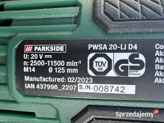 Akumulatorowa szlifierka PARKSIDE PWSA 20LiD4