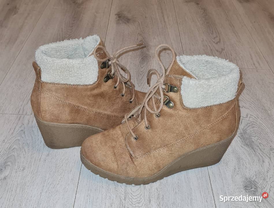 Botki damskie koturny camel kożuszek 36 Łódź
