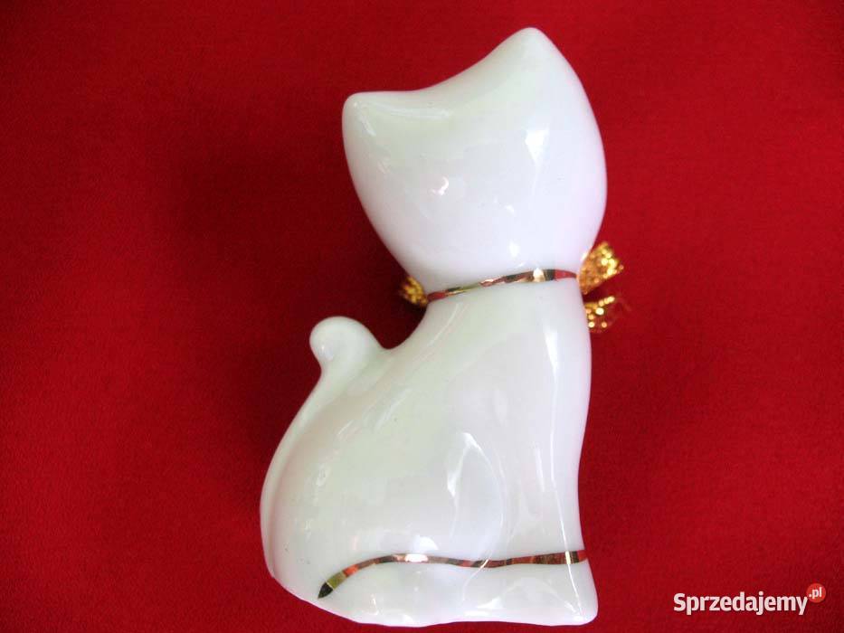 Kot kotek biały z kokardą porcelana 6 x 35 x 3 mazowieckie Siedlce