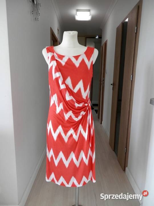 Sukienka Wizytowa Dopasowana Drapowana Koralowa Ołówkowa  podlaskie Łomża