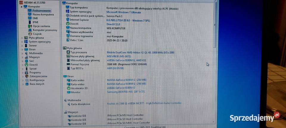 Msi AMD Athlon X2 QL60 1900MHzRam4Gb Hdd320GB Włocławek