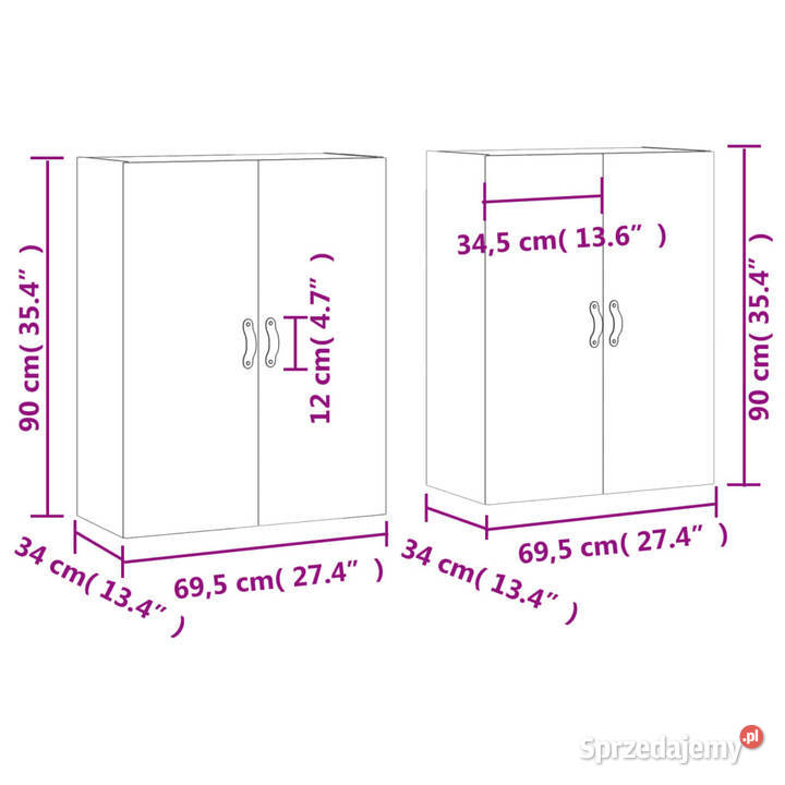Szafki wiszące szarość betonu 2 695x34x90
