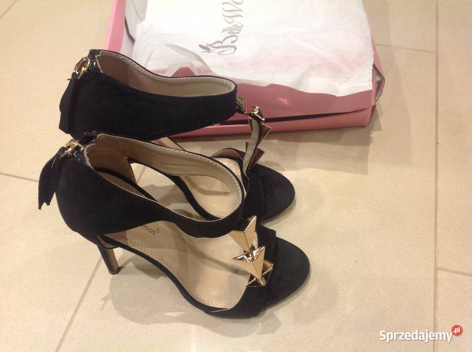 Sandałki na obcasie Czarne zamszowe Damskie r 36 Nowa Sól