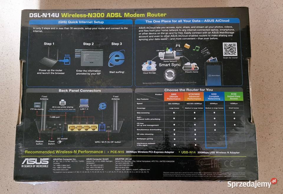 ASUS DSLN14U WIRELESSN300 ADSL ROUTER DSL Sopot sprzedam