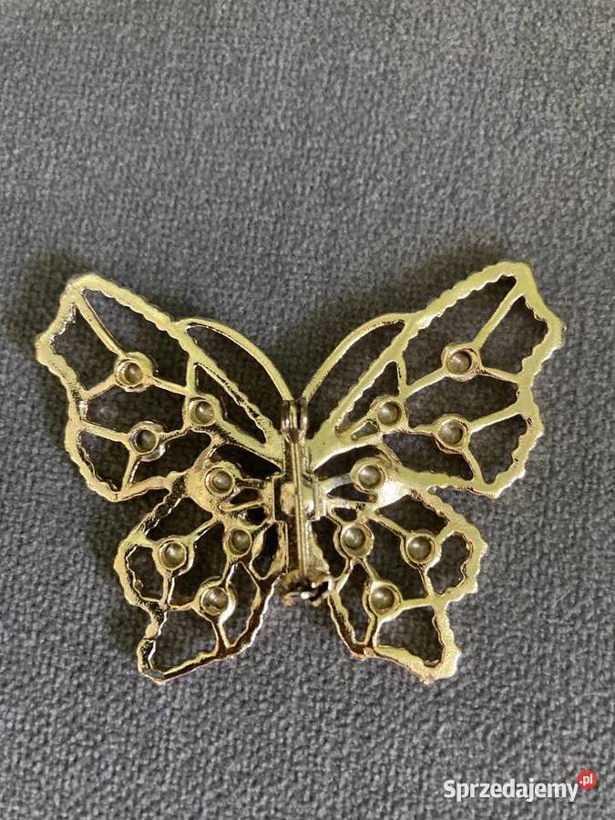 Piękna metalowa złota duża broszka motyl vintage podkarpackie Nisko