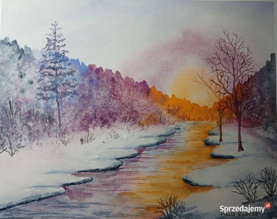 Akwarela Akwarelka Obraz pt Laponia 24 x 30 Malarstwo mazowieckie