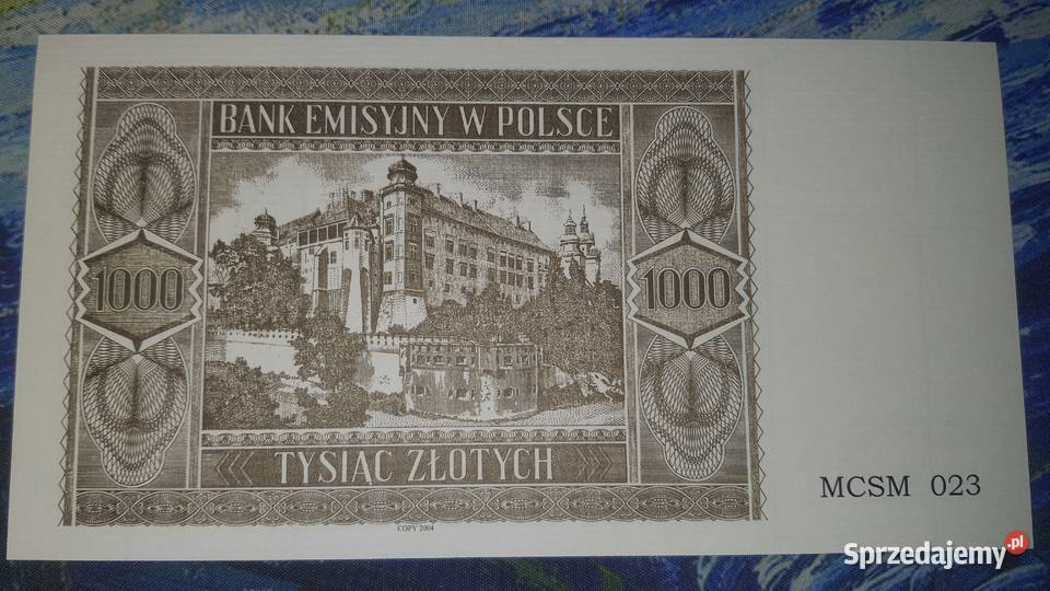 RZADKOŚĆ 1000 złotych 1941 NISKI NUMER MCSM 023 sprzedam