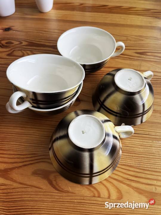 Filiżanki fajansowe żółtoczarne vintage niedrogo Gdańsk