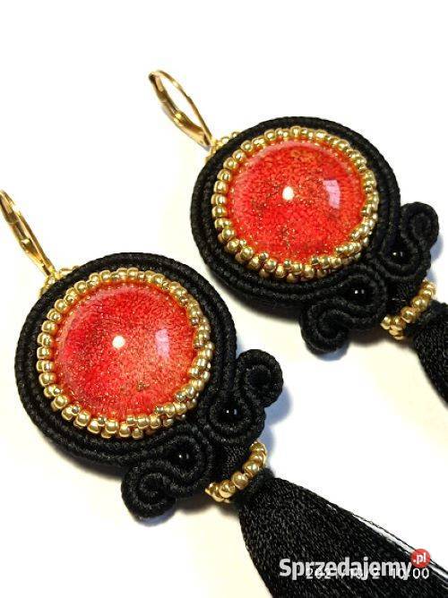 KOLCZYKI Z ŻYWICĄ czerwoną I CHWOSTEM SUTASZ Warszawa