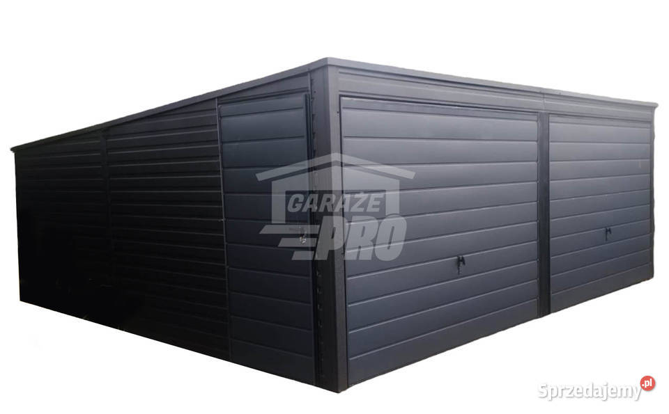 Garaz blaszany 6x5 2x Brama uchylna spad w tył 30m2