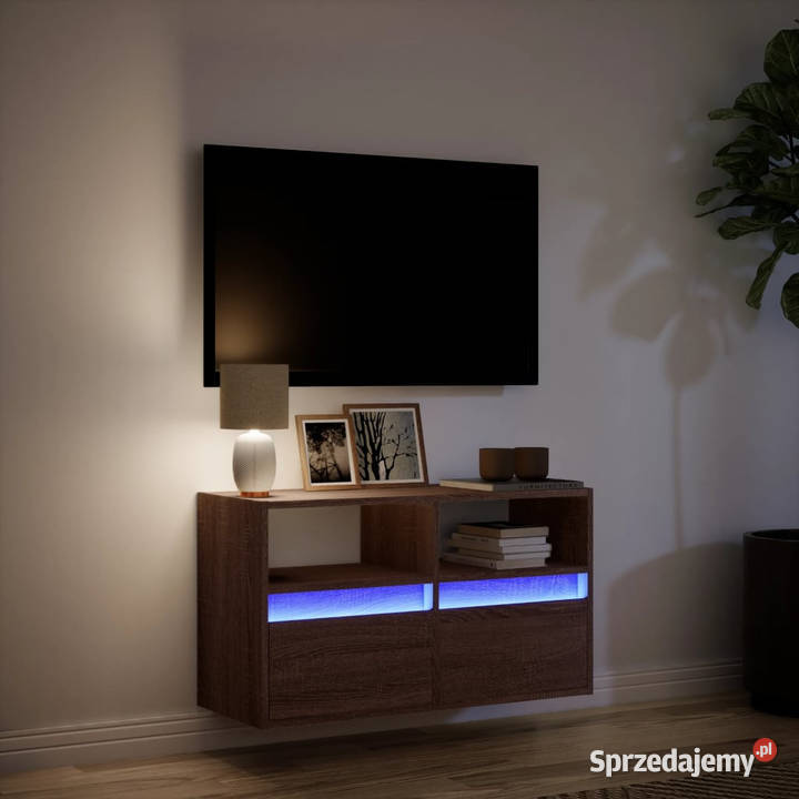 Ścienna szafka TV z LED brązowy dąb 80x31x45 Warszawa