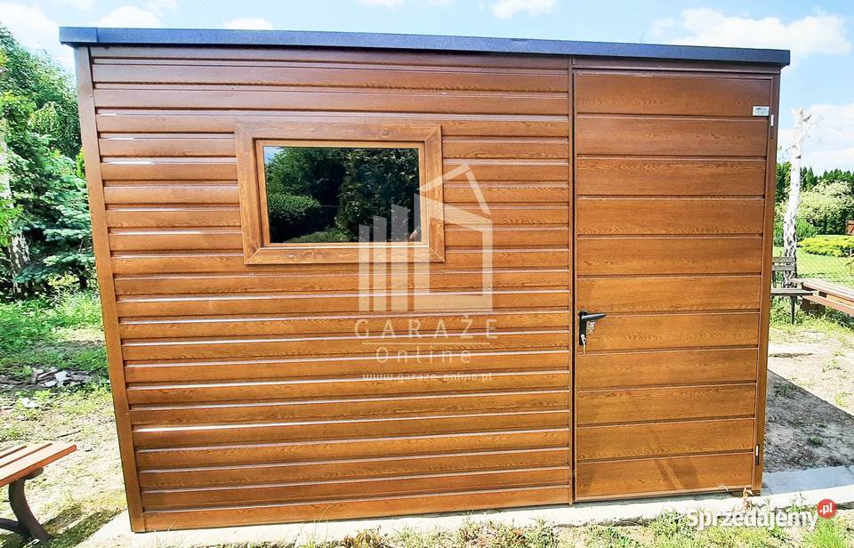 SCHOWEK DOMEK OGRODOWY 3m x 5m spad tył okno blacha Bochnia