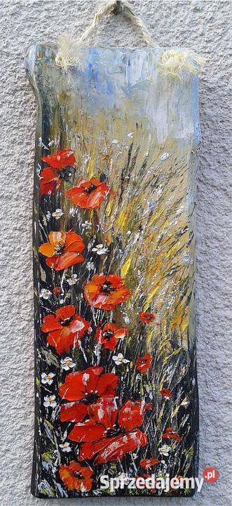 Obraz olejny na desce Maki na łące