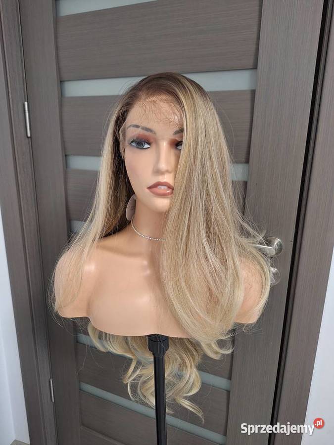 Długa kręcona blond peruka z koronką z przodu Dla kobiet Nakrycia głowy Malbork