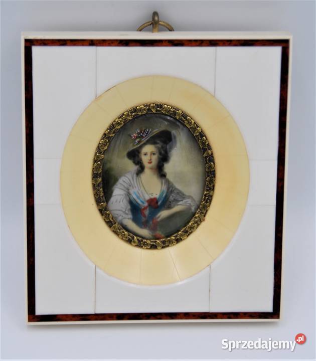Miniatura na kości z portretem Dama w kapeluszu wielkopolskie Poznań