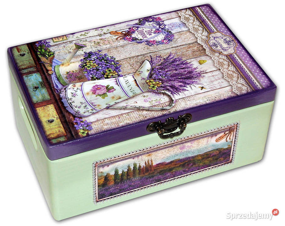 KUFER drewniana skrzynka LAWENDA shabby 30x20 wielokolorowy Dekoracje i ozdoby Bydgoszcz