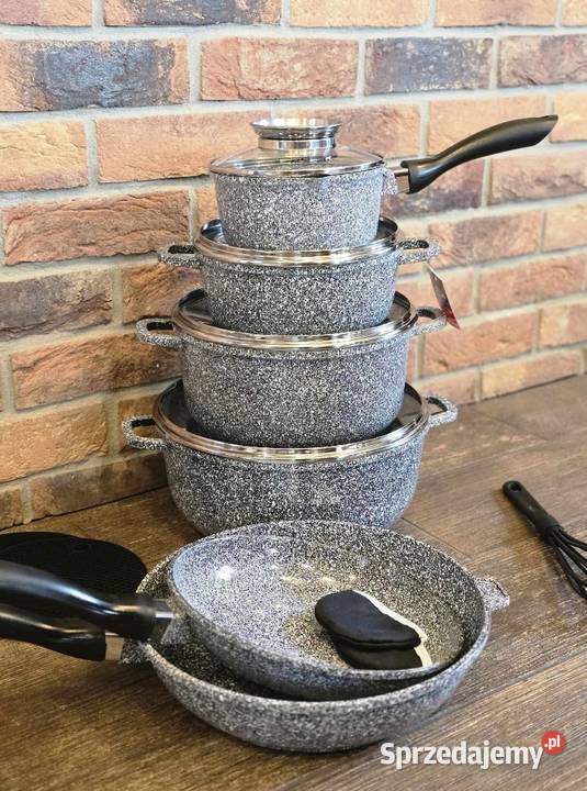 369 Zestaw garnków Zilner marmurkowe szare 15 sprzedam