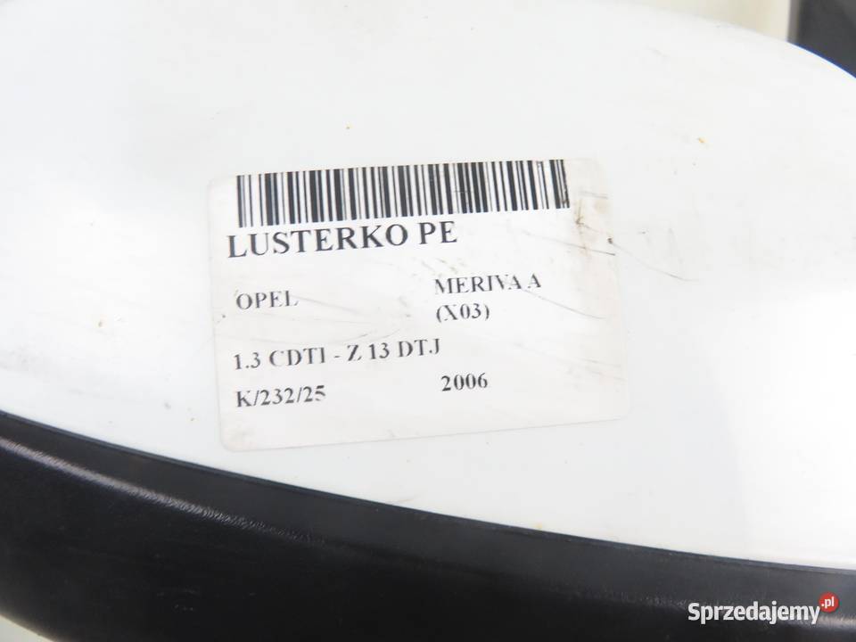 LUSTERKO PRAWE OPEL MERIVA A 8 PIN 13157220 Y474 Lusterka zewnętrzne małopolskie